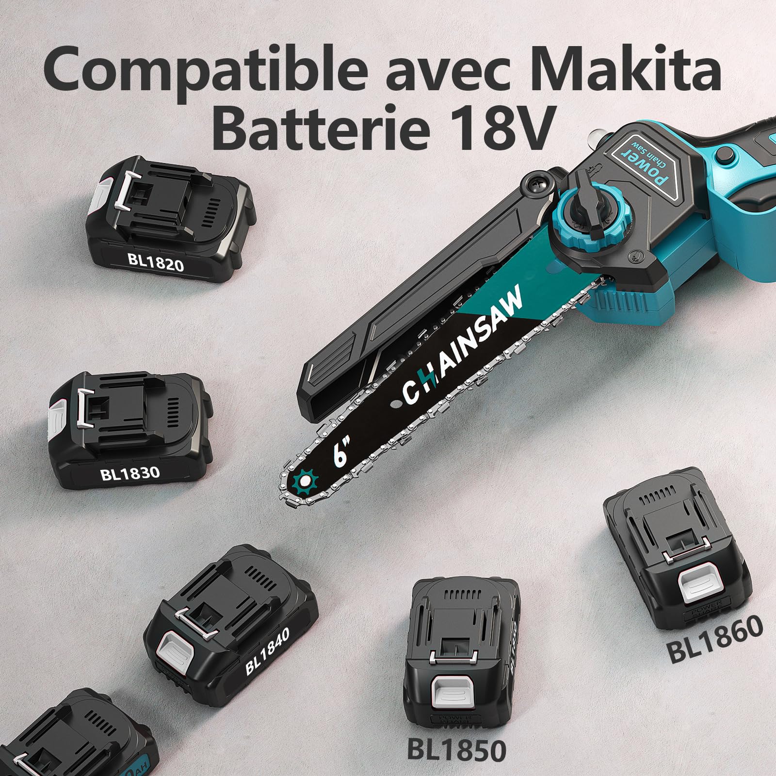 Mini Tronconneuse a Batterie 8000mAh 6 Pouces 1000W Sans Fil Brushless avec Graisseur Automatique Compatible Makita