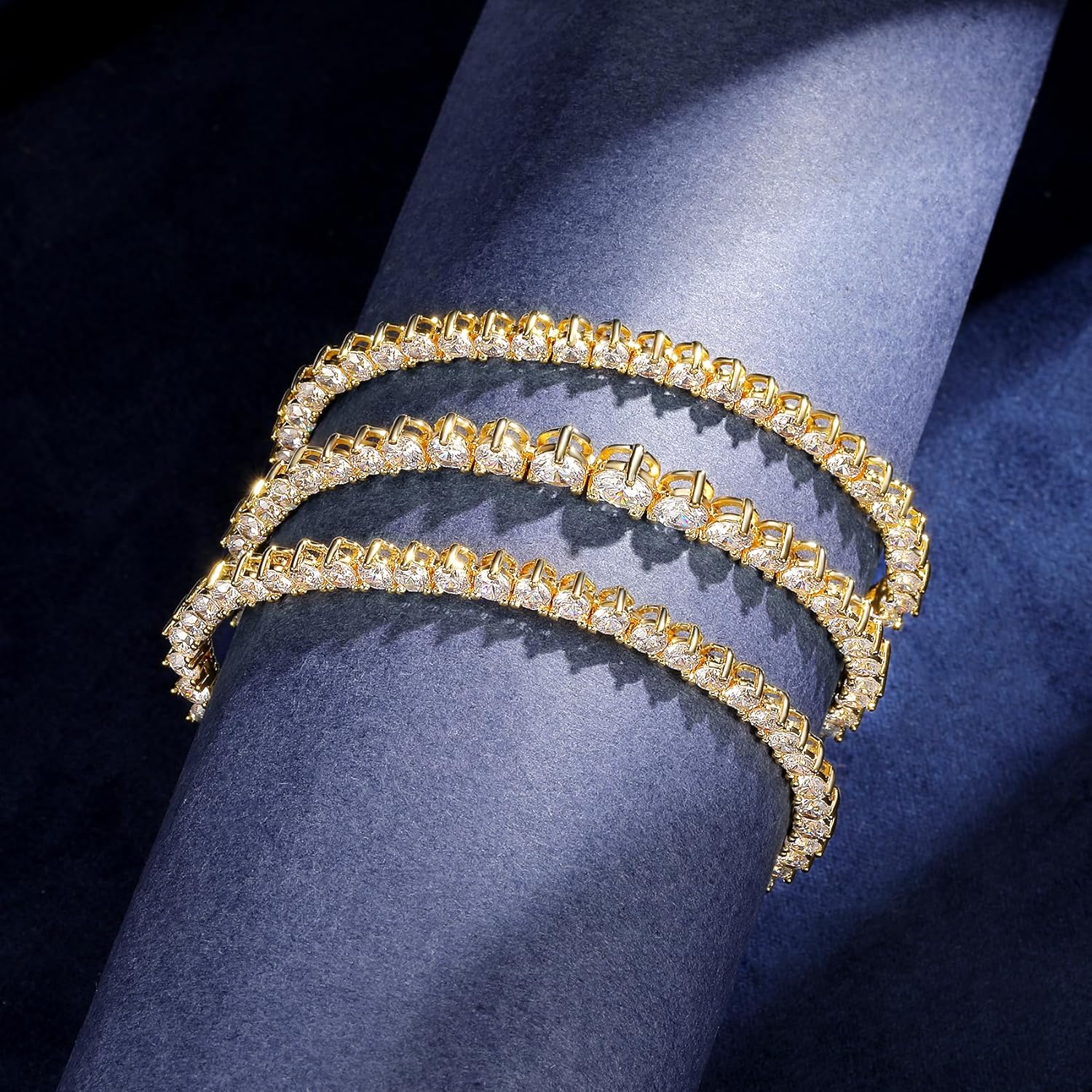 MDFUN Tennis Necklace Graduated 18K Yellow Gold Plated | Gradient 4.0-6.0mm Round Cubic Zirconia Cut Faux Diamond 3 Prong Tennis Chain for Women and Men 20 inches - Image 4