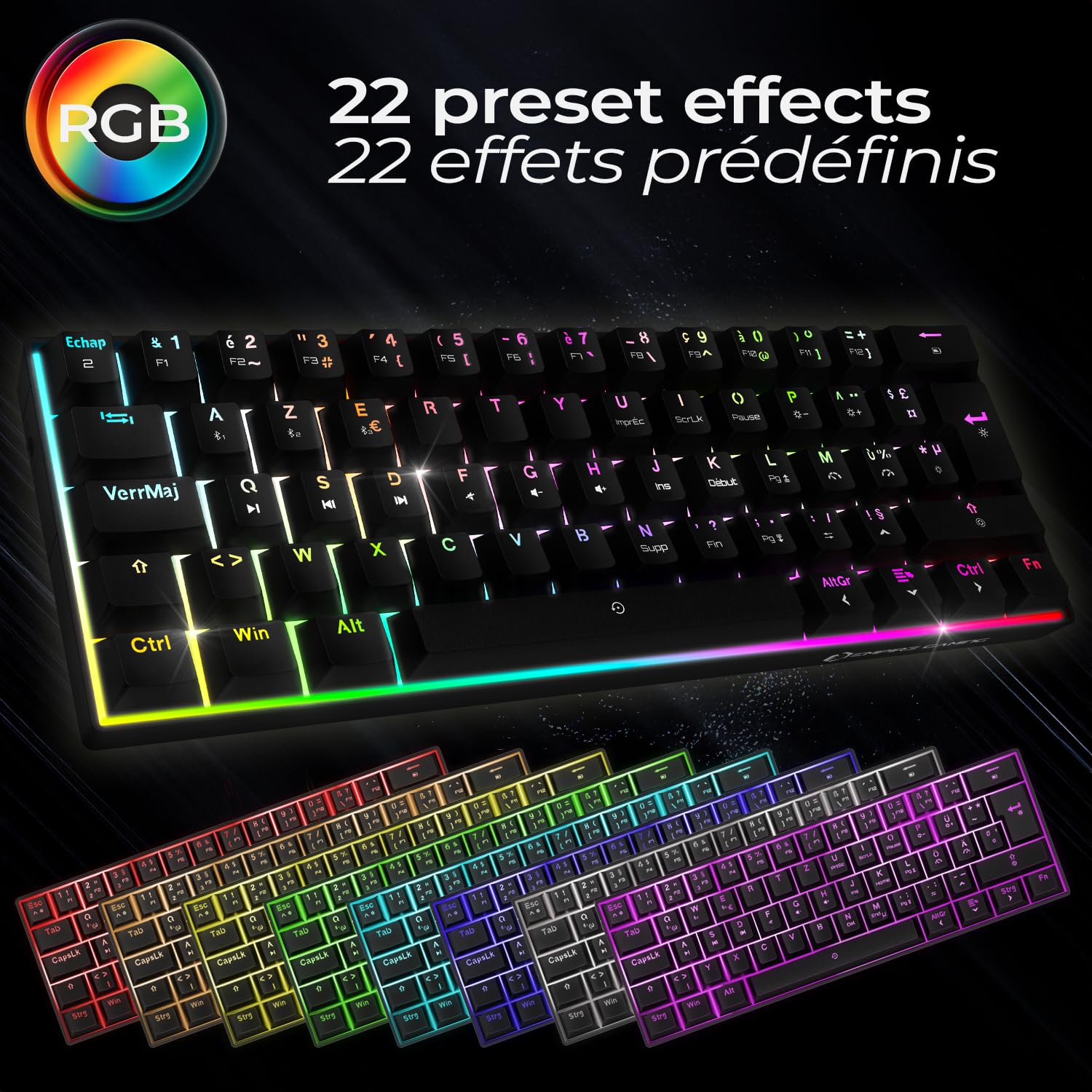 EMPIRE GAMING - K246 Clavier Gaming sans Fil Compact TKL 65% WiFi Type-C - Switches Mécanique MX Red (FR-AZERTY) - pour PC/PS4/PS5/Xbox - Rétroéclairage RGB - 62 Touches