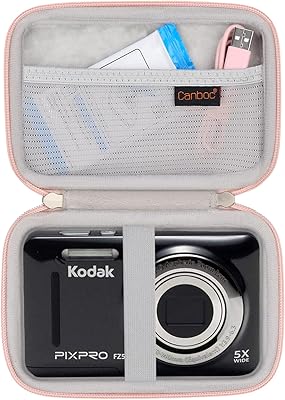 Canboc Hard Case for Kodak PIXPRO Friendly Zoom FZ55 / FZ53 / FZ43 16MP Digital Camera, Mesh Pocket fits SD Card, USB Charging Adapter, USB Cable, Rose Gold