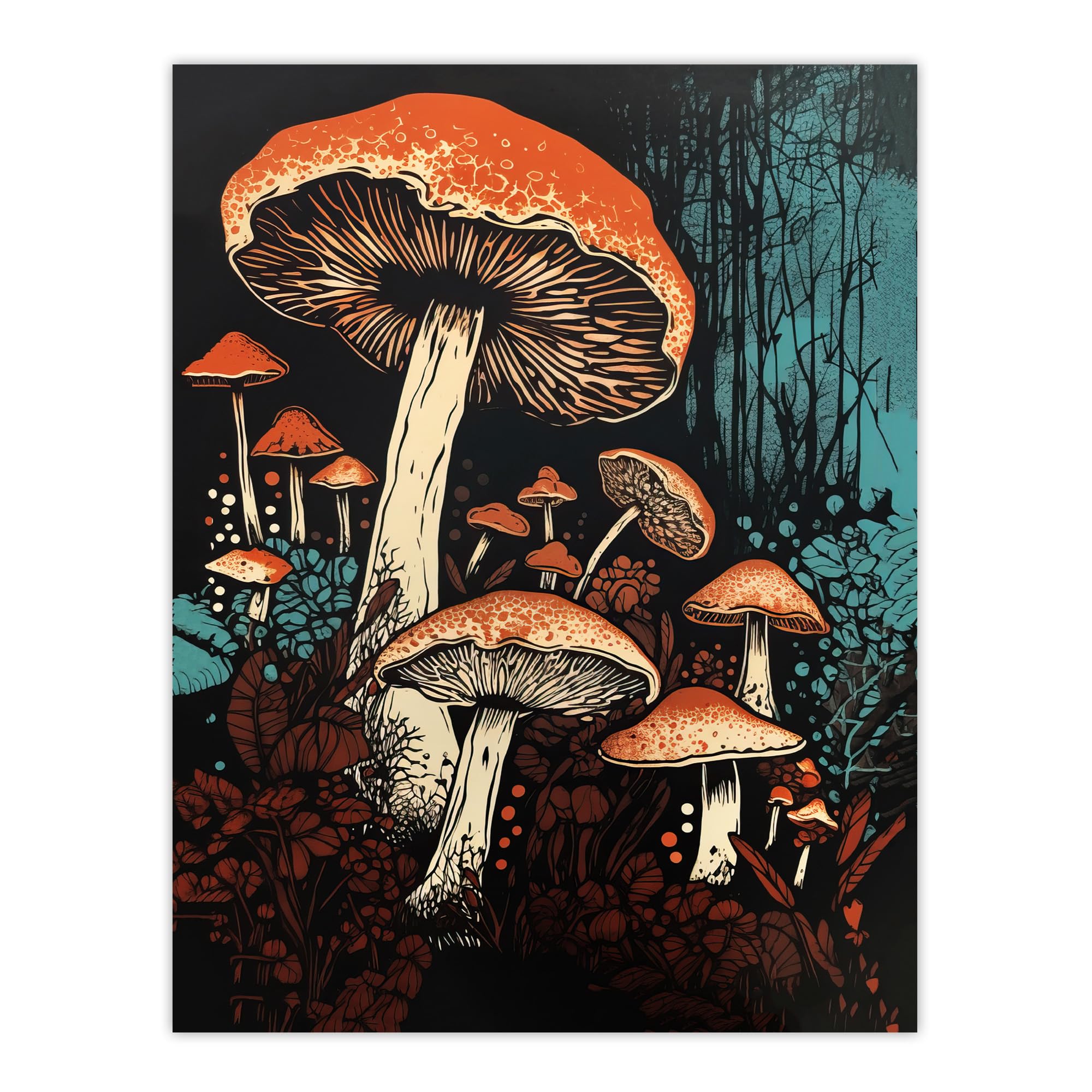 Artery8 XL Mushroom Painting Poster Print - Vintage Fungi Aesthetic Earthy Modern Wall Art - W24 inch x H32 inch