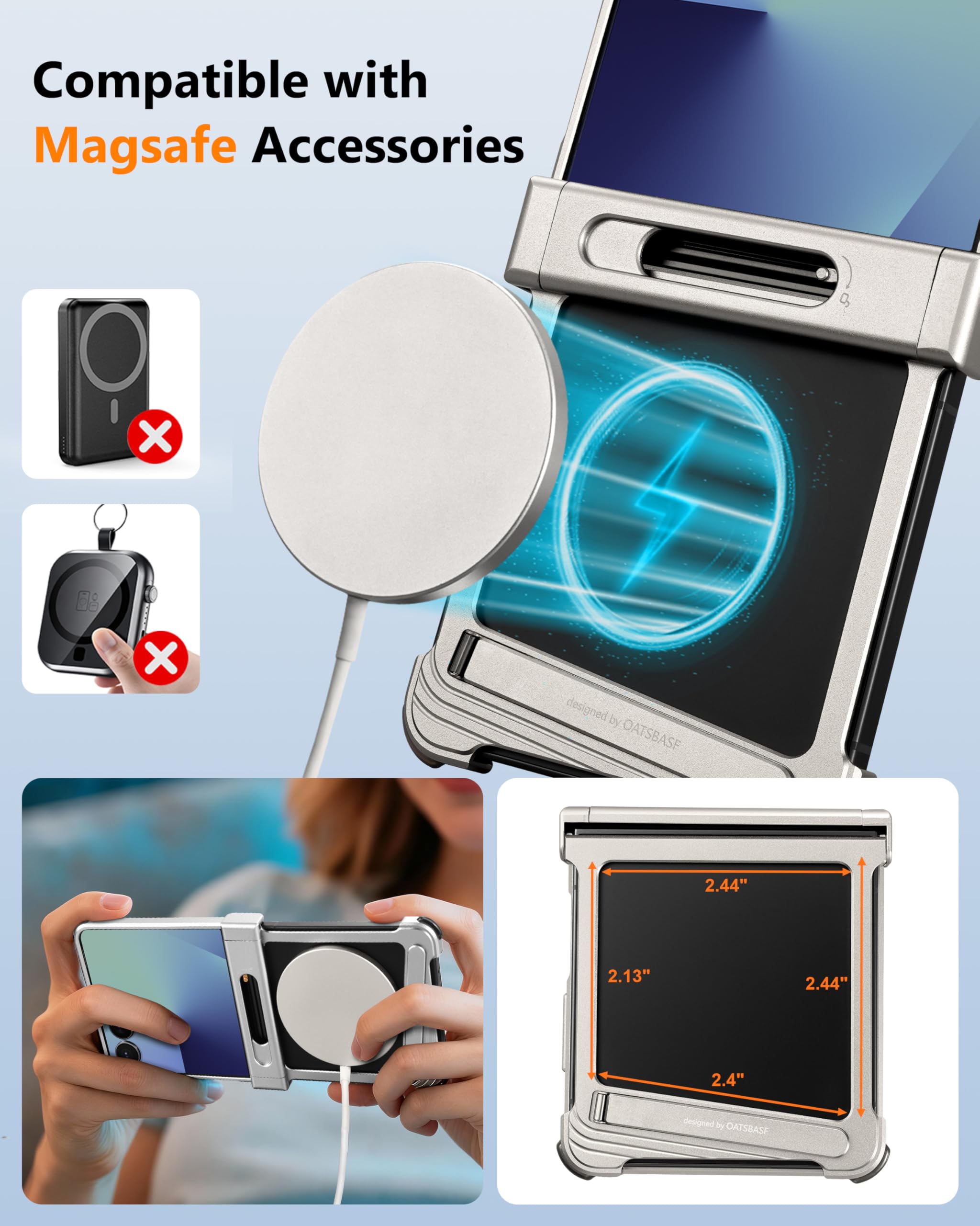 Custodia per Samsung Galaxy Z Flip 7, senza cornice, con supporto magnetico, in alluminio, sottile, a dissipazione del calore, antiurto, protettiva, per Samsung Z Flip 7 (argento)