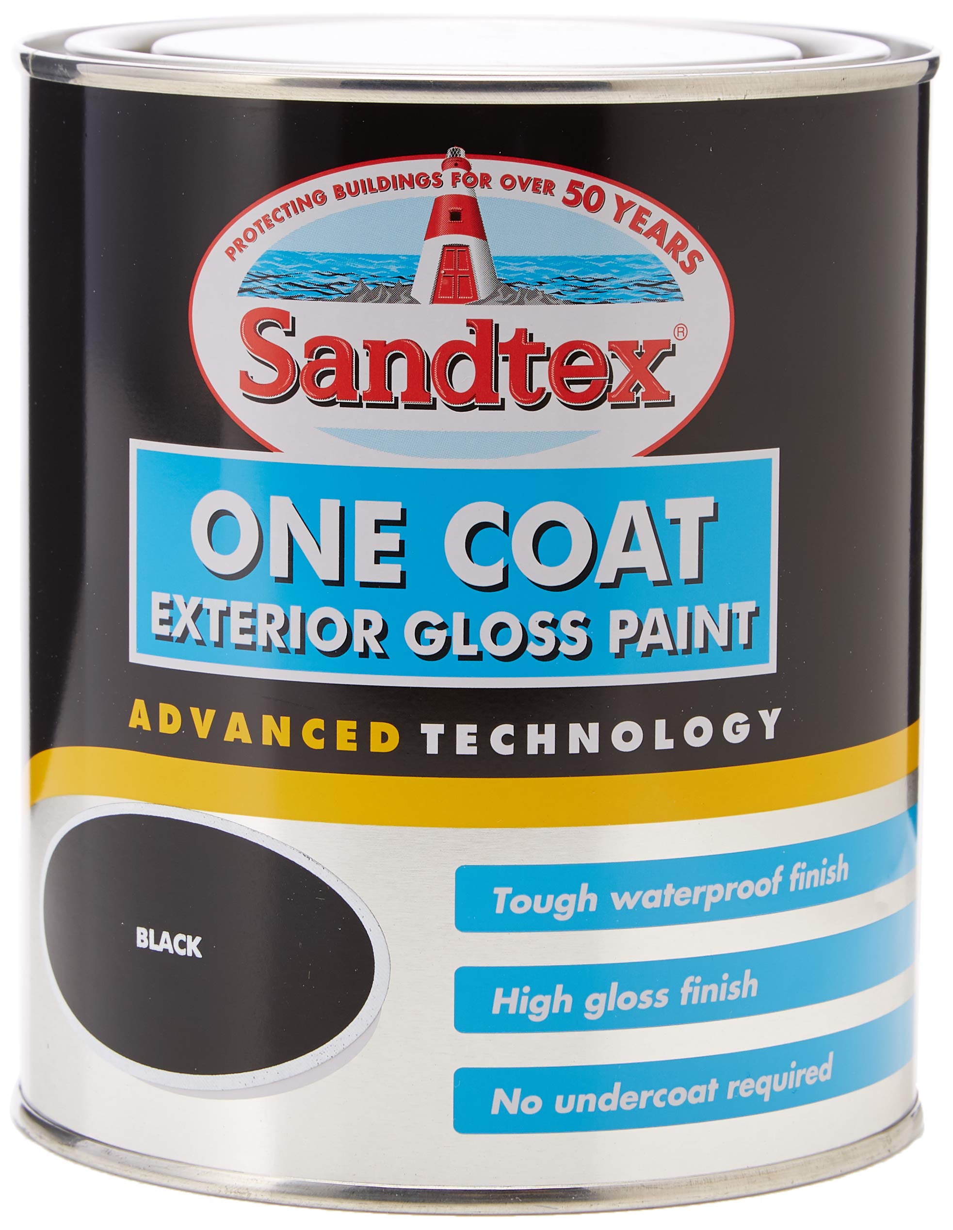 Sandtex Retail Black Exterior Gloss Paint 750ml - One Coat Wood Finish