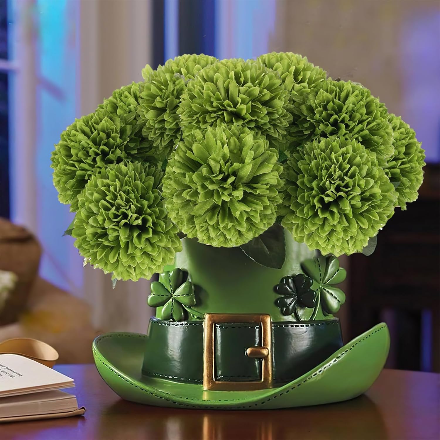 Hananona 12 Pcs Artificial Chrysanthemums Flowers Ball Flower, Fake Mums Flowers Green Silk Flowers for Home Decor Indoor Floral Arrangement St Patricks Day Table Centerpiece (12, Green) - Image 8