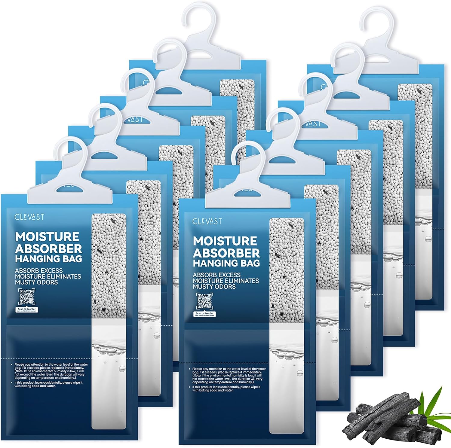CLEVAST Moisture Absorbers Packets - 15.2 OZ, 6 Pack, Lemon Fragrance Big Dehumidifier Bags for Closet, Hanging Humidity Absorber in Wardrobes, Bedrooms, Bathrooms