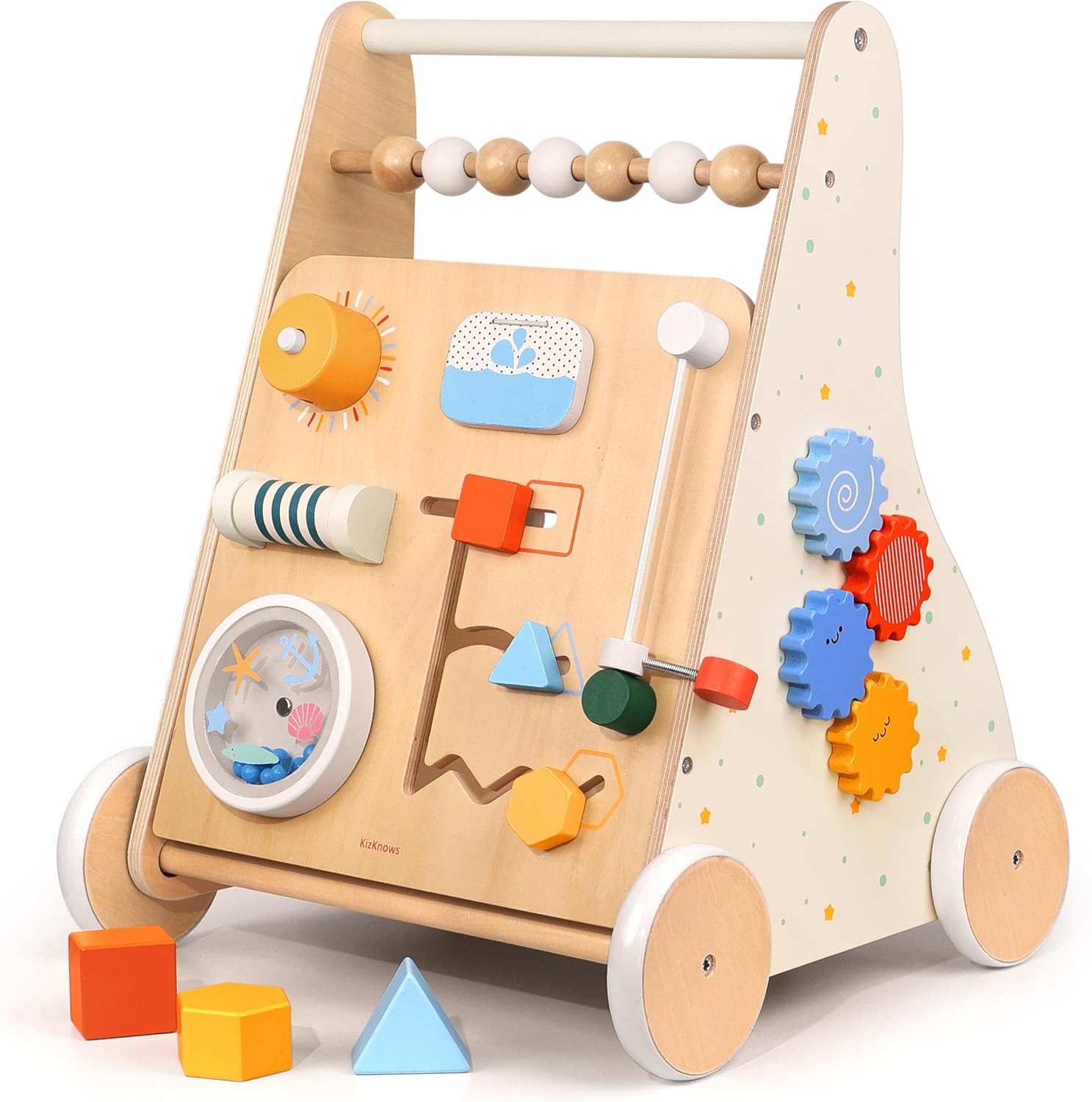 Wooden Baby Walker with Wheels Toddler Push Walker for Baby Boys Girls 12-36 Months Learning to Walk Montessori Toys for 1 Year Old with Baby Activity Center