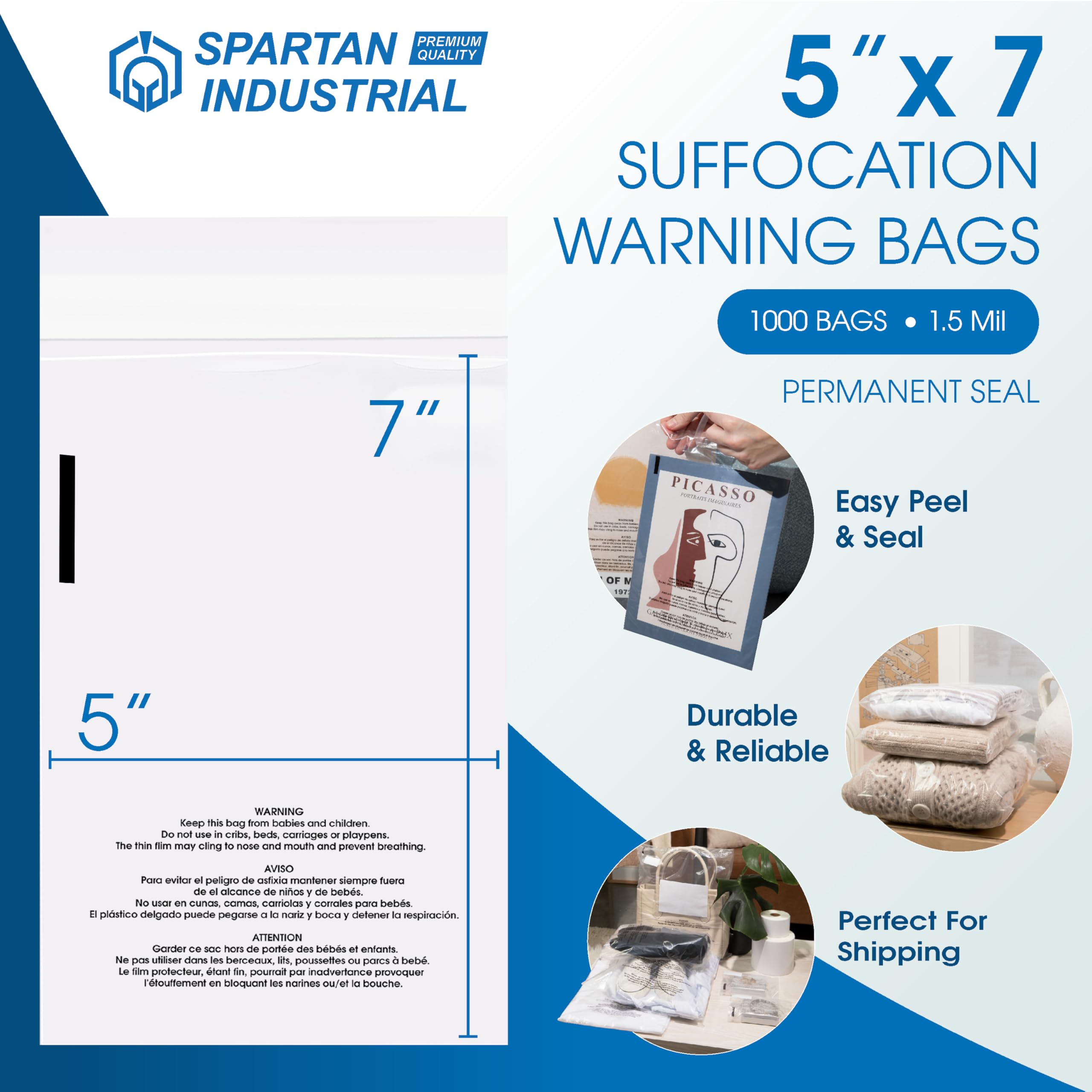 Amazon.com: Spartan Industrial - 5” X 7” (1000 Count) Self Seal