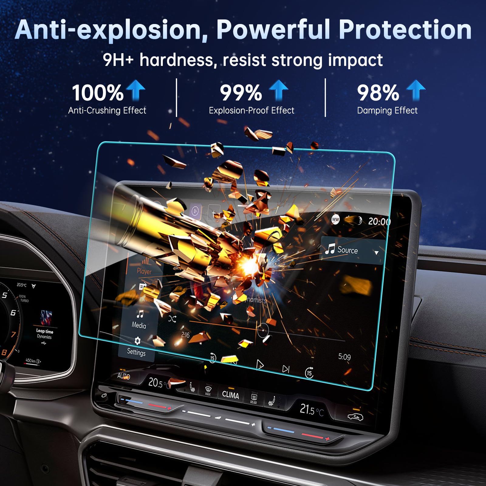 SHAOHAO compatibile con Seat Cupra Formentor/Cupra Born 2021 2022 2023 2024 Pellicola protettiva per navigazione auto, GPS, trasparente, antigraffio, 9H, in vetro temperato (12 pollici