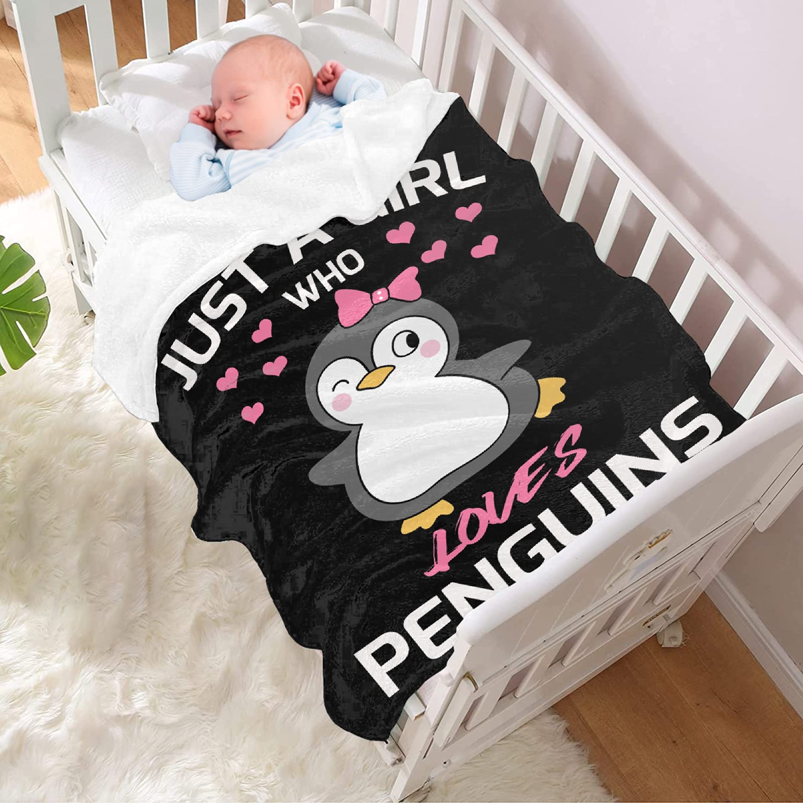 Pingwin narzuta koc 'Just Girl Loves Penguins' puszysty pluszowy koc urocze pingwiny lekki koc flanelowy z mikrofibry dla kobiet dzieci sofa kanapa łóżko dekoracja 127 cm x 102 cm mały dla dzieci