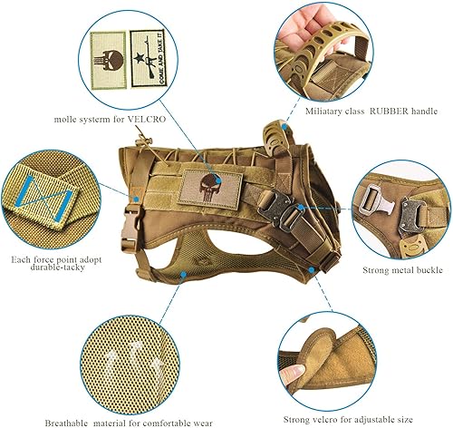 Miniatura 5 de Arnés táctico para perro, chaleco militar K9, chaleco militar Molle para entrenamiento al aire libre, caza, arnés impermeable para perros con mango