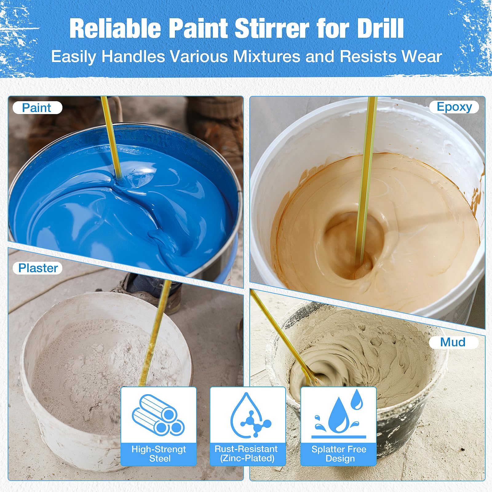 Drill Paint Mixer - 4 Blade Helix Paddle -4