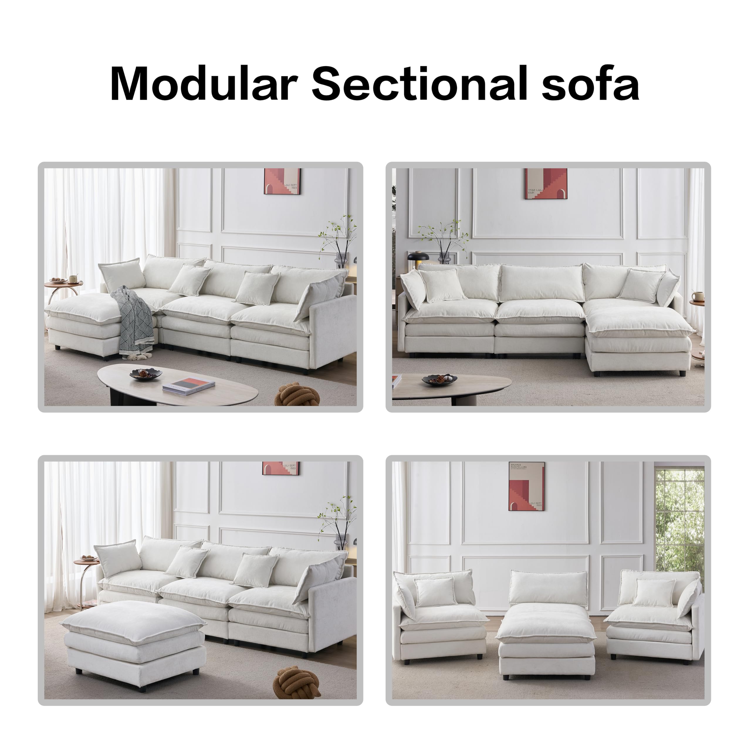 Muskel Sofá esquinero modular de chenilla premium, sofá de 3 plazas en forma de L con chaise longue y taburete, para apartamentos pequeños, sala de estar y salón, cómodo sofá de salón