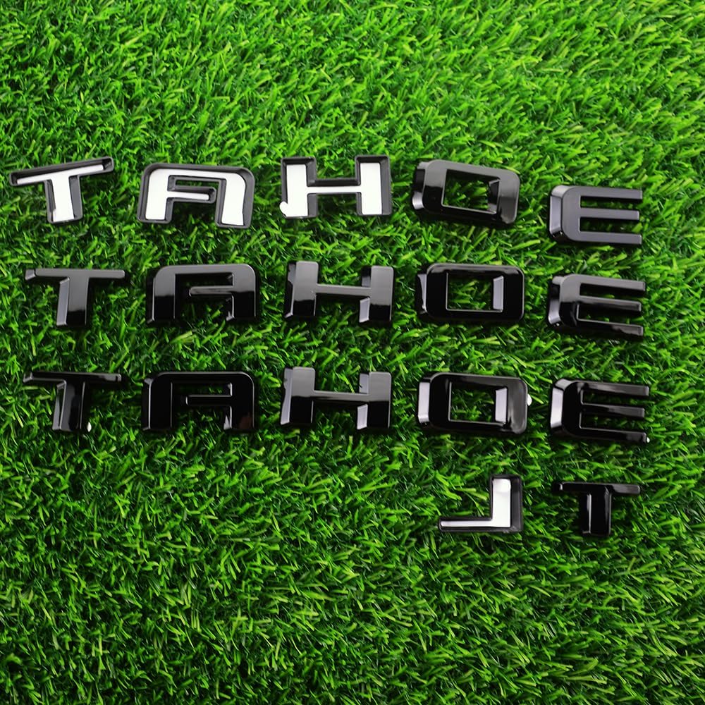 Overlay Emblem 3D Letter Door Tailgate Badge Nameplate Compatible for 2021-2024 Tahoe LT Set of 4Pcs (Gloss Black)