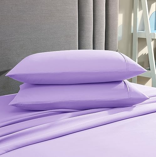 American Home Collection Juego de 2 fundas de almohada de microfibra de doble cepillado, suaves y de fácil cuidado (lavanda, King)