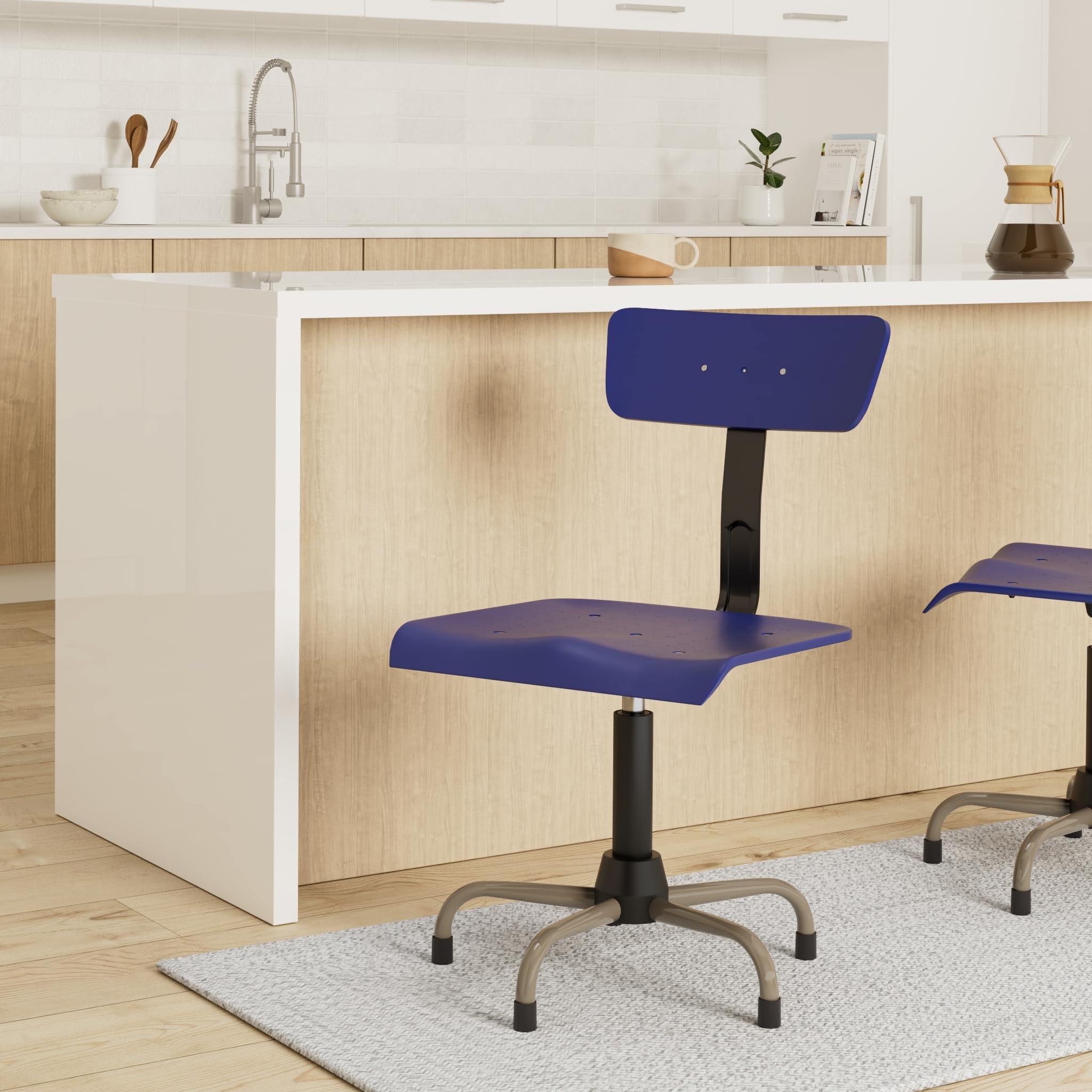 Silla Industrial para máquina de Coser con pistón de Gas - Color Azul