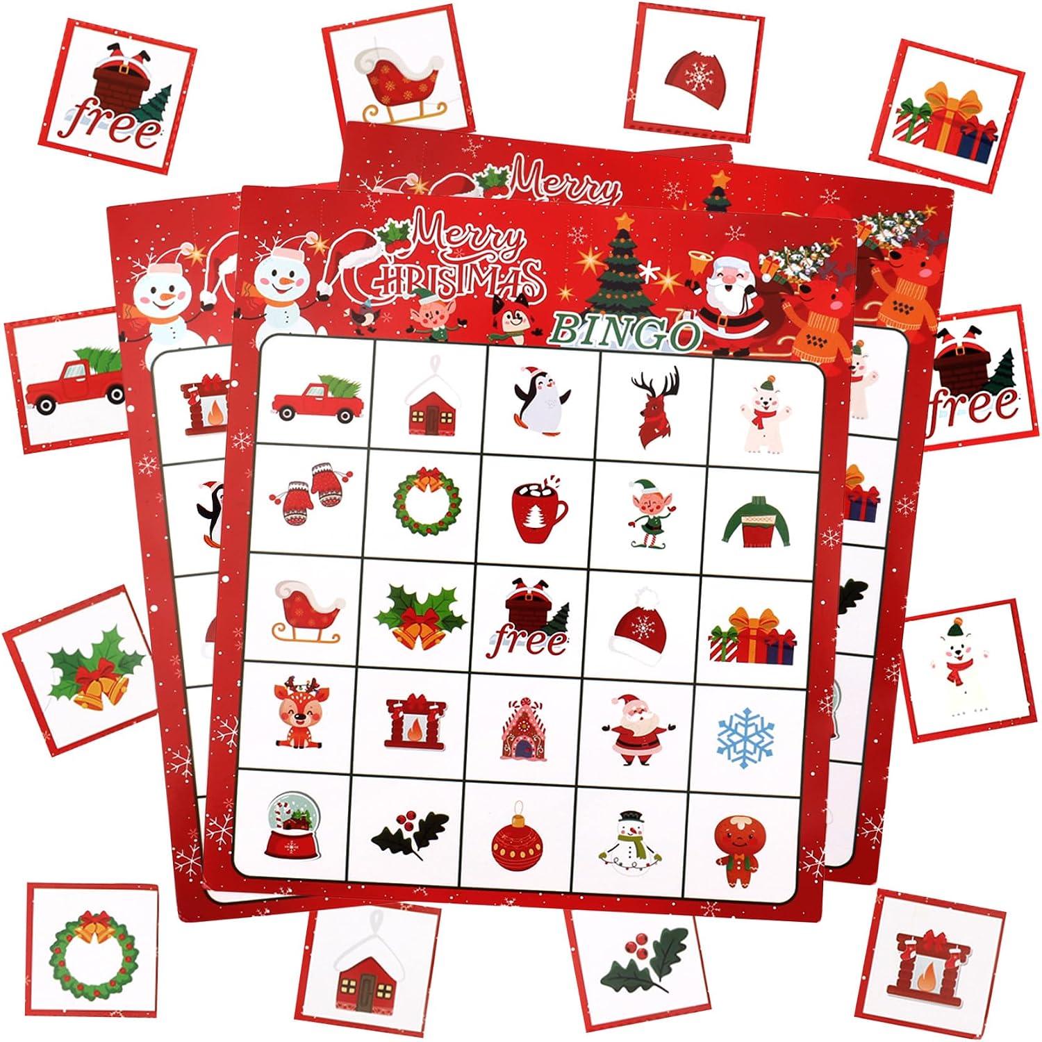 Christmas Bingo Game Cards for Kids, 24 Players Christmas Bingo Cards ...