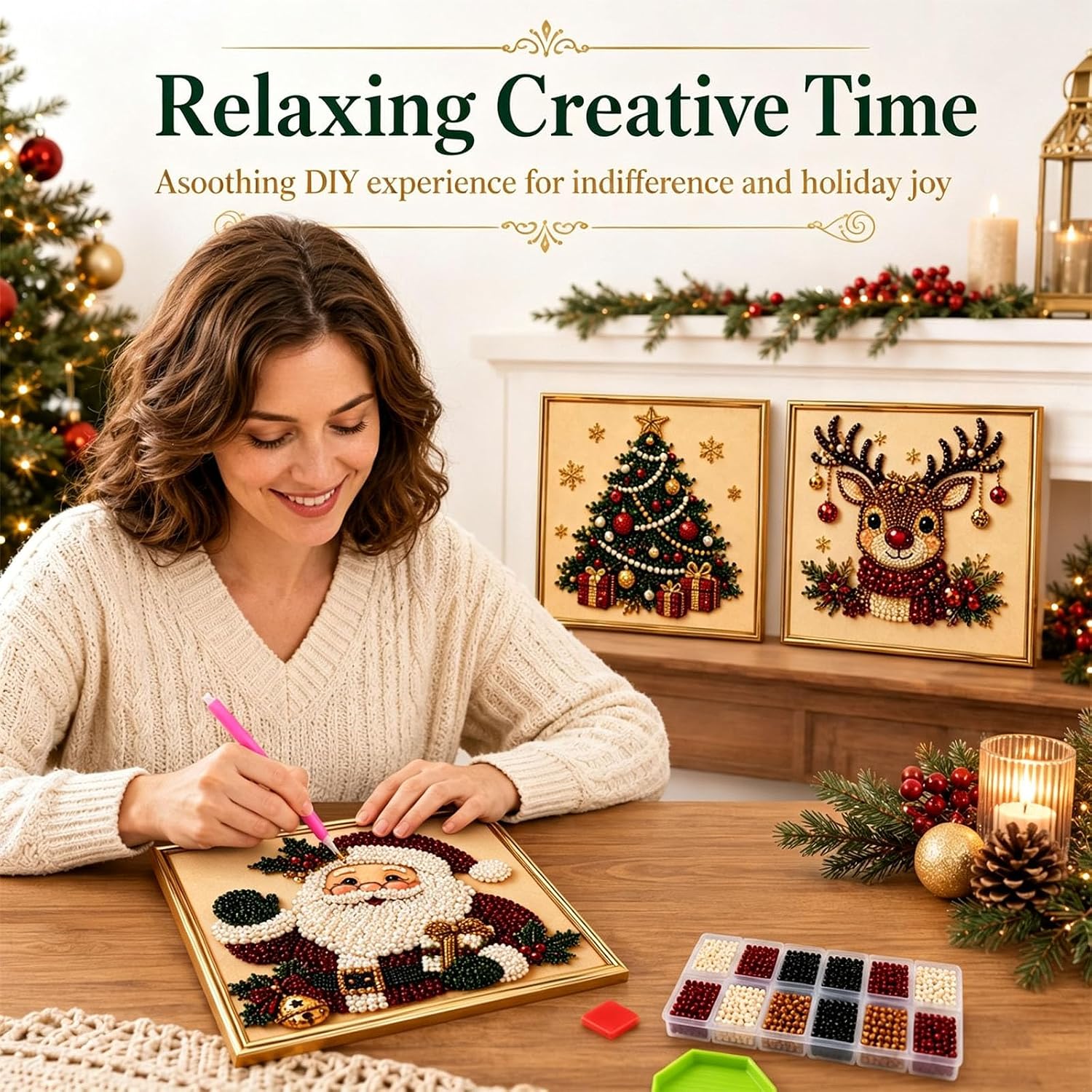 Christmas Pearl Art Kit for Adults, 8x8 Christmas Tree Diamond Painting