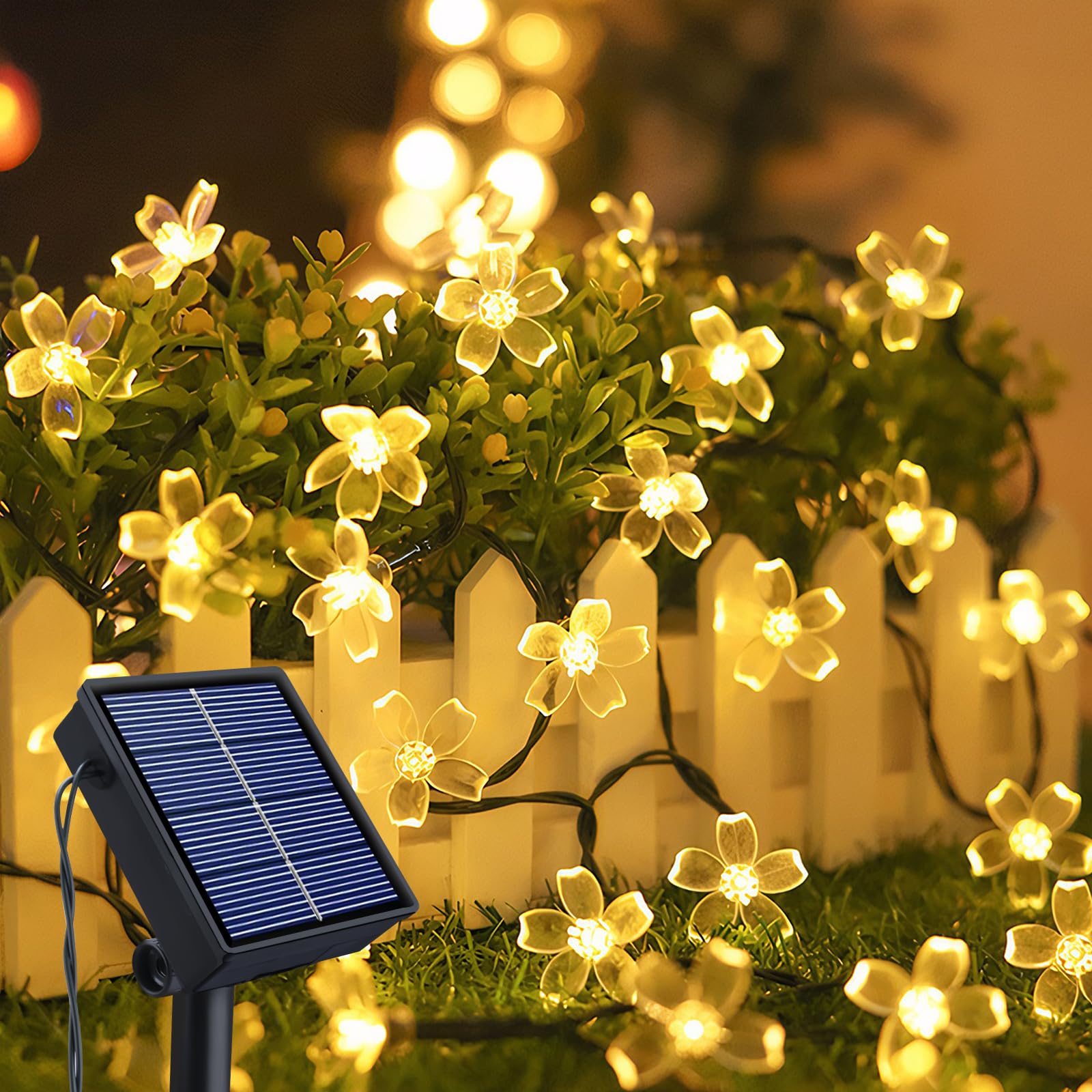 Ninonly Solar Lichterkette Aussen, 14m 120 LED Kirschblüten Lichterkette Gartendeko für Draußen, 8 Modi Solarlichterkette Außen Wetterfest, Solarlampen Deko für Hochzeit Balkon Weihnachten