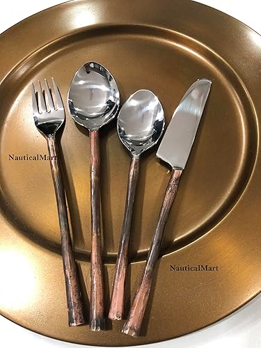 Miniatura 3 de NauticalMart Juego de cubiertos de plata con tallo de madera, cubiertos de acero inoxidable, utensilios medievales, decoración de mesa