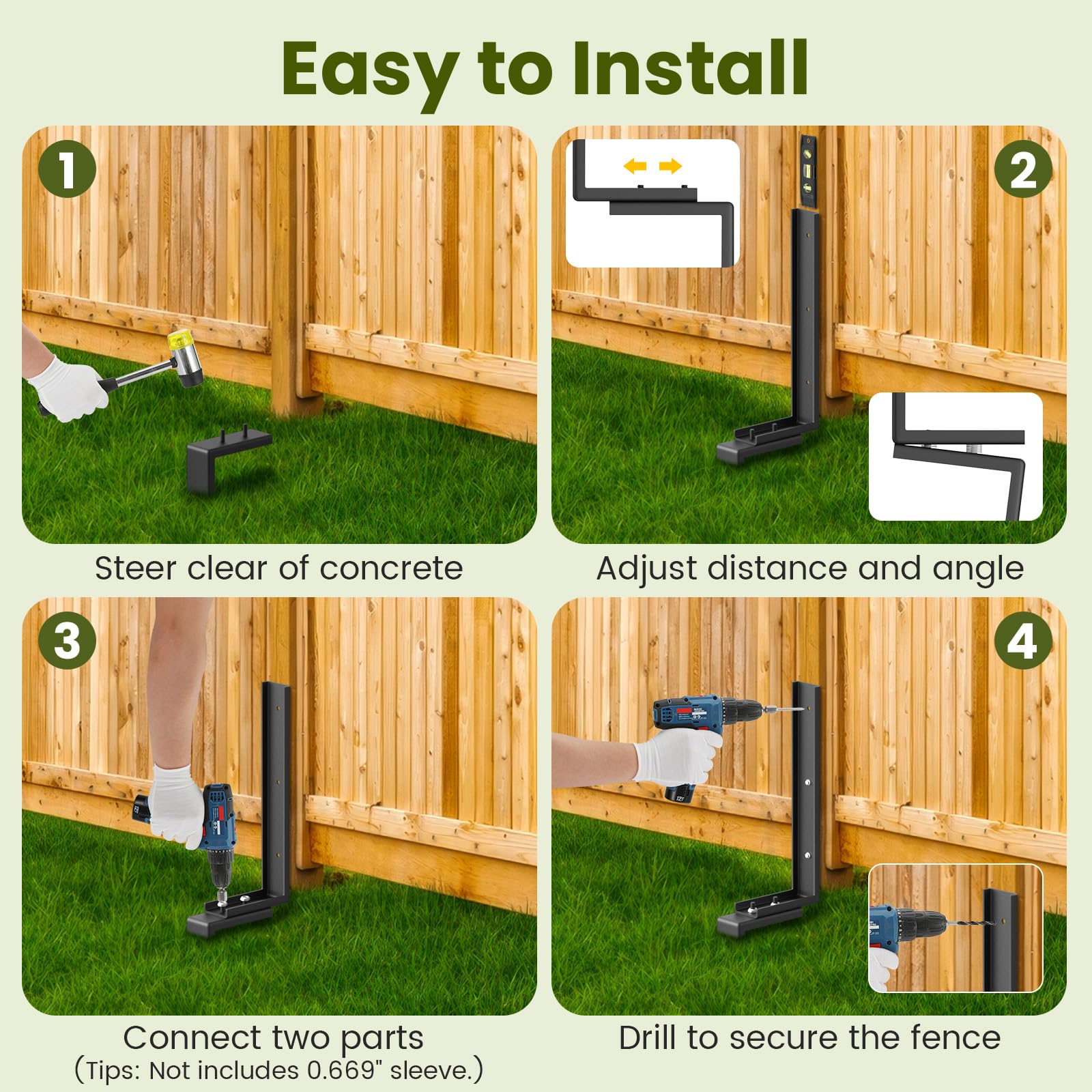 Housolution Fence Post Repair Kit, Steel Post Repair Stake with Adjustable Angle, Separated Anchor Ground Spike Easy to Fix Broken Wooden Posts, Rustproof Garden Fence Set (4 Pack) — view 8