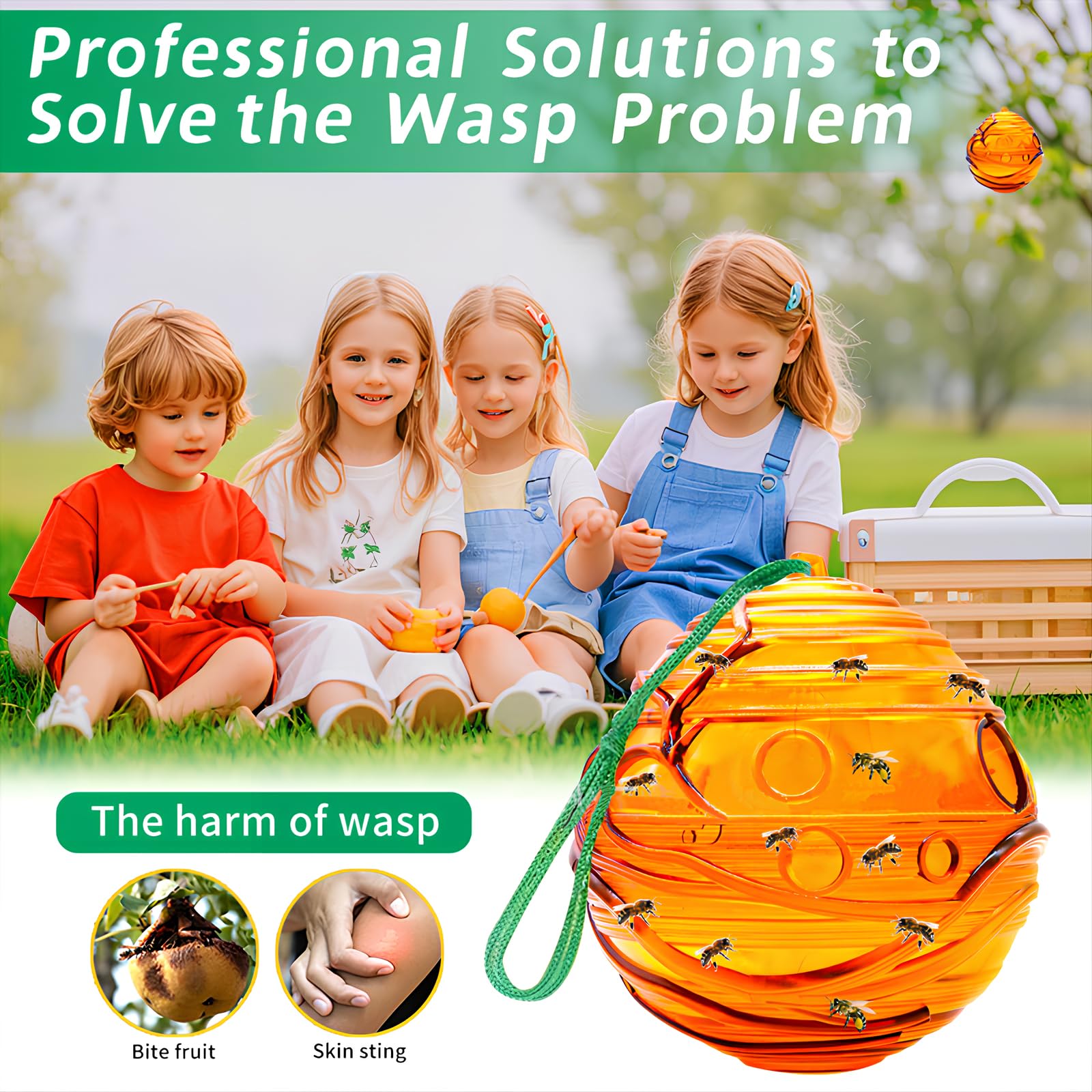 Lot de 2 pièges à guêpes sphériques – Imperméable à l'eau, attrape-frelons, attrape-abeilles, piège à mouches, anti-mouches écologique pour extérieur et intérieur, réutilisable et facile à nettoyer
