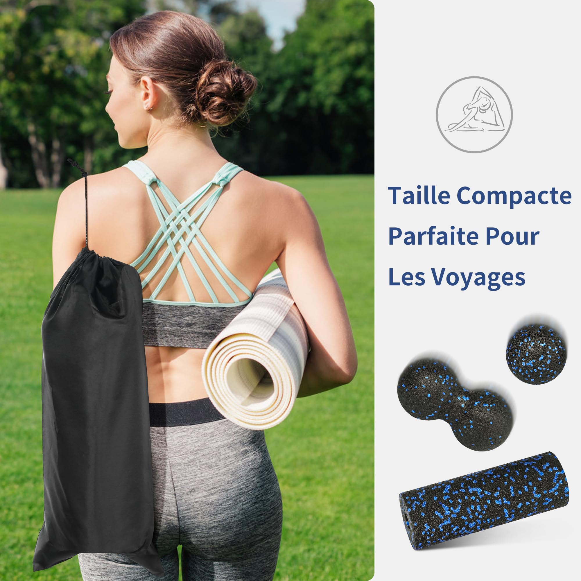 YC Kitchen Foam Roller Set di 4, Rilassamento Muscolare | Pezzi con Rulli Grandi e Piccoli, Doppia Palla Massaggio e Palla Singola,Borsa Trasporto Inclusa
