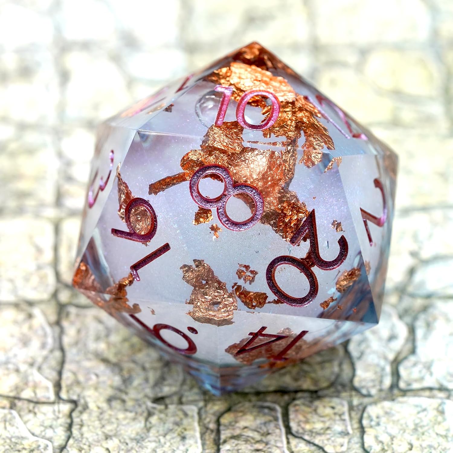 50MM Giant Liquid Core D20 Handmade Sharp Edge Single Large Dice with Gift Box,Dungeons and Dragons Die for Table Game(Gold foil Liquid) for 15 Years and Up