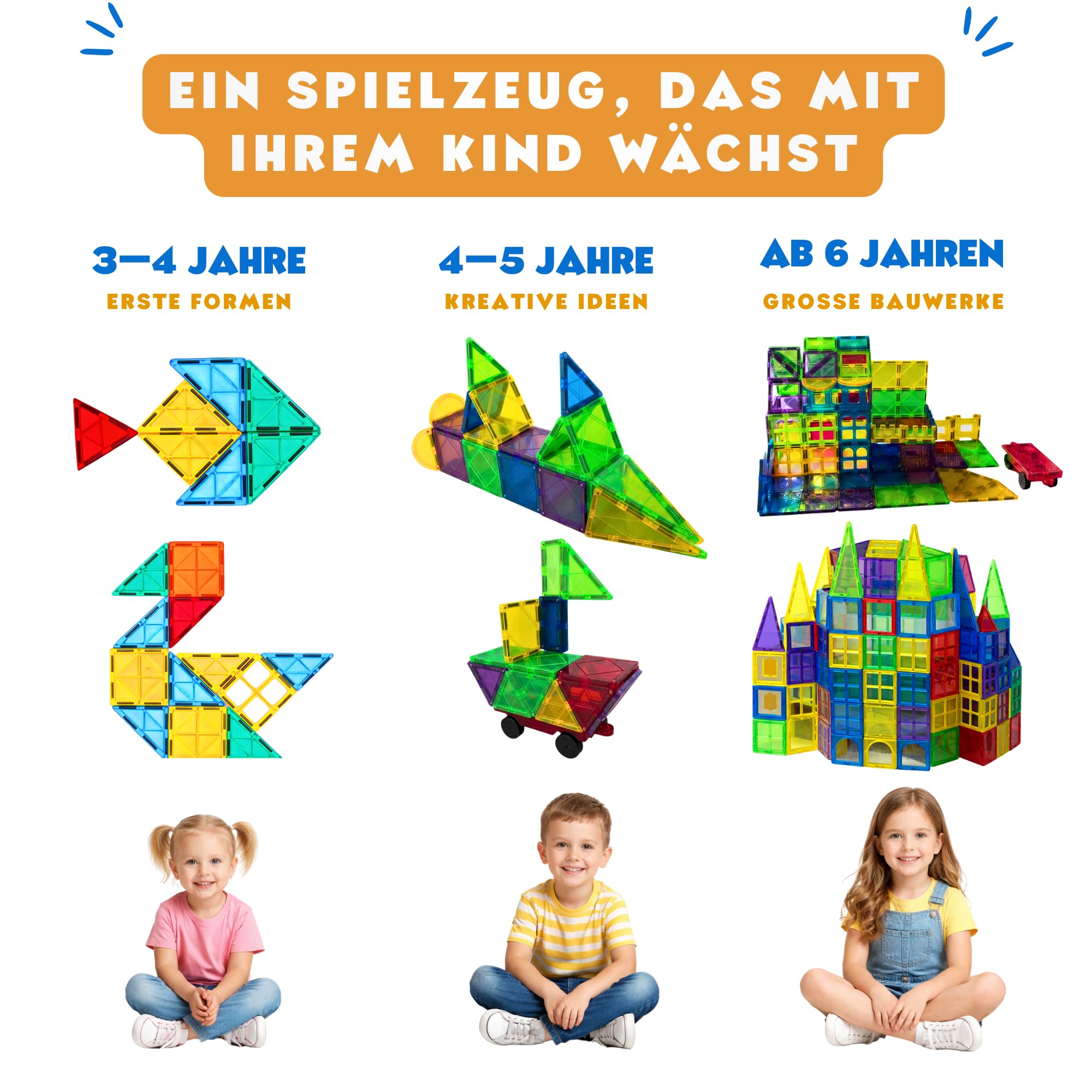 KIYARI Magnetbausteine 120 Teile – Große 7,5 cm Montessori Magnet Bausteine für Kinder ab 3 Jahren, fördern Kreativität & räumliches Denken