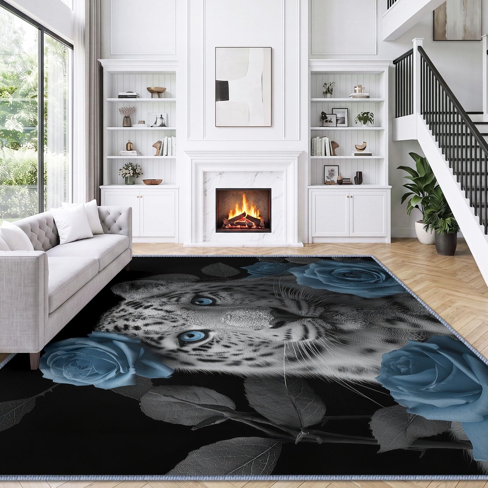 Générique Leopardo Rose Tappeto per soggiorno, lavabile, 140 x 200 cm, fantasia estetica, antiscivolo e lavabile in lavatrice, a pelo corto, morbido, per soggiorno, camera da letto o ufficio
