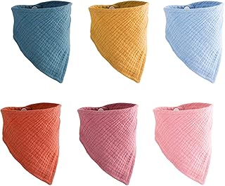 Baby Bibs, Drool Bibs, Muslin Baby Bandana Cotton for Teething and Drooling, Bandana Drool Bibs 100% Cotton for Unisex Baby(6 Pack)
