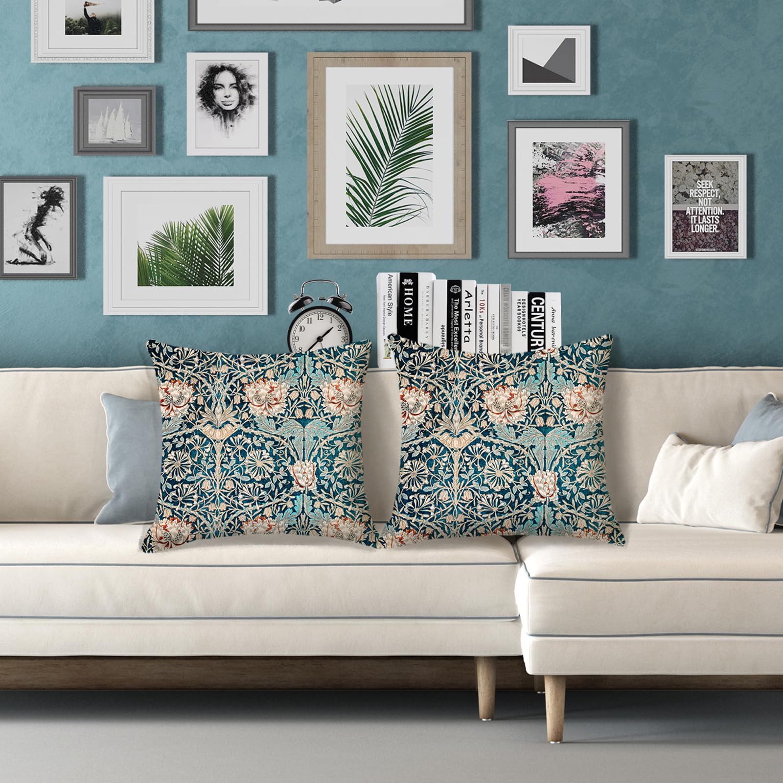 Set 2 Federe Per Cuscini 45x45 Cm - Stile Cineserie Floreale Blu E Bianco - Primavera Uccelli - Vintage Per Divano