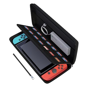 amCase Carrying Case for Nintendo Switch-14 Game Cartridge Holders with Zipper Protective Shell Travel Case (Black)
