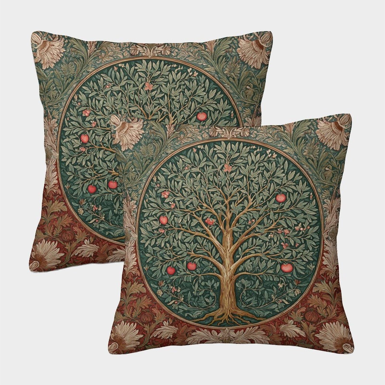kaiyun 2 Pack Tree of Life Illustration, Medieval Style Pillow Case 40x40cm 3D Printing Cushion Cover,home Decoration Sofa Cushion