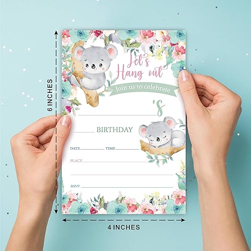 Miniatura 2 de Invitaciones de cumpleaños de acuarela, salgamos el rato! Invitación de koala vegetal, 20 tarjetas con sobres, invitaciones de doble cara para niños