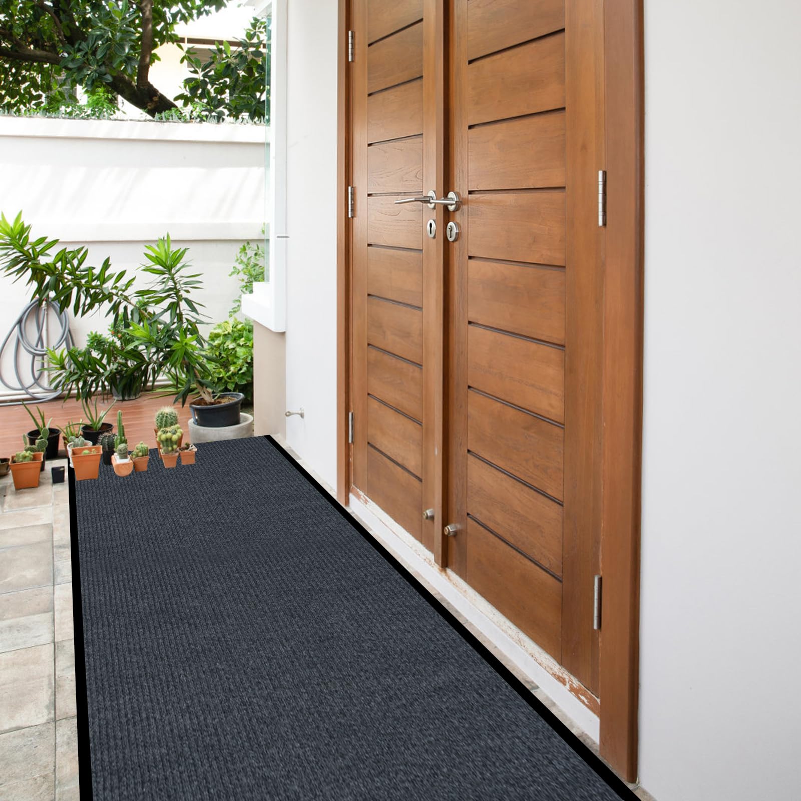 Teppich Läufer Flur rutschfest 90x300cm Schmutzfangläufer Meterware Waschbar Schlafzimmer Korridor Teppichläufer Lang Dunkel Grau Schmutzfangmatte Sauberlaufmatte