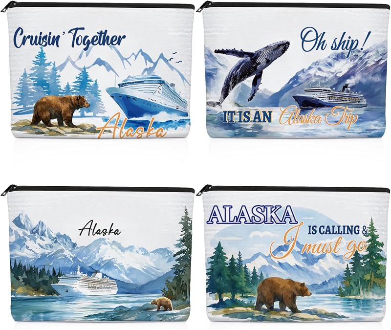 Necessaires de Maquiagem VeloKomo com Estampa do Alasca, Pacote com 4