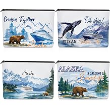 Alaska Cruise Essentials for Women - 4 Pcs Watercolor Makeup Bag