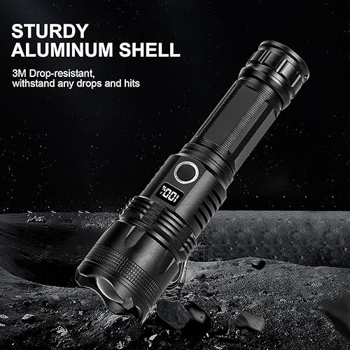 Miniatura 8 de TUNFOU Linternas recargables de alto lúmenes, 900,000 lúmenes, linterna LED súper brillante con 5 modos, IPX7 impermeable, potente luz de flash de