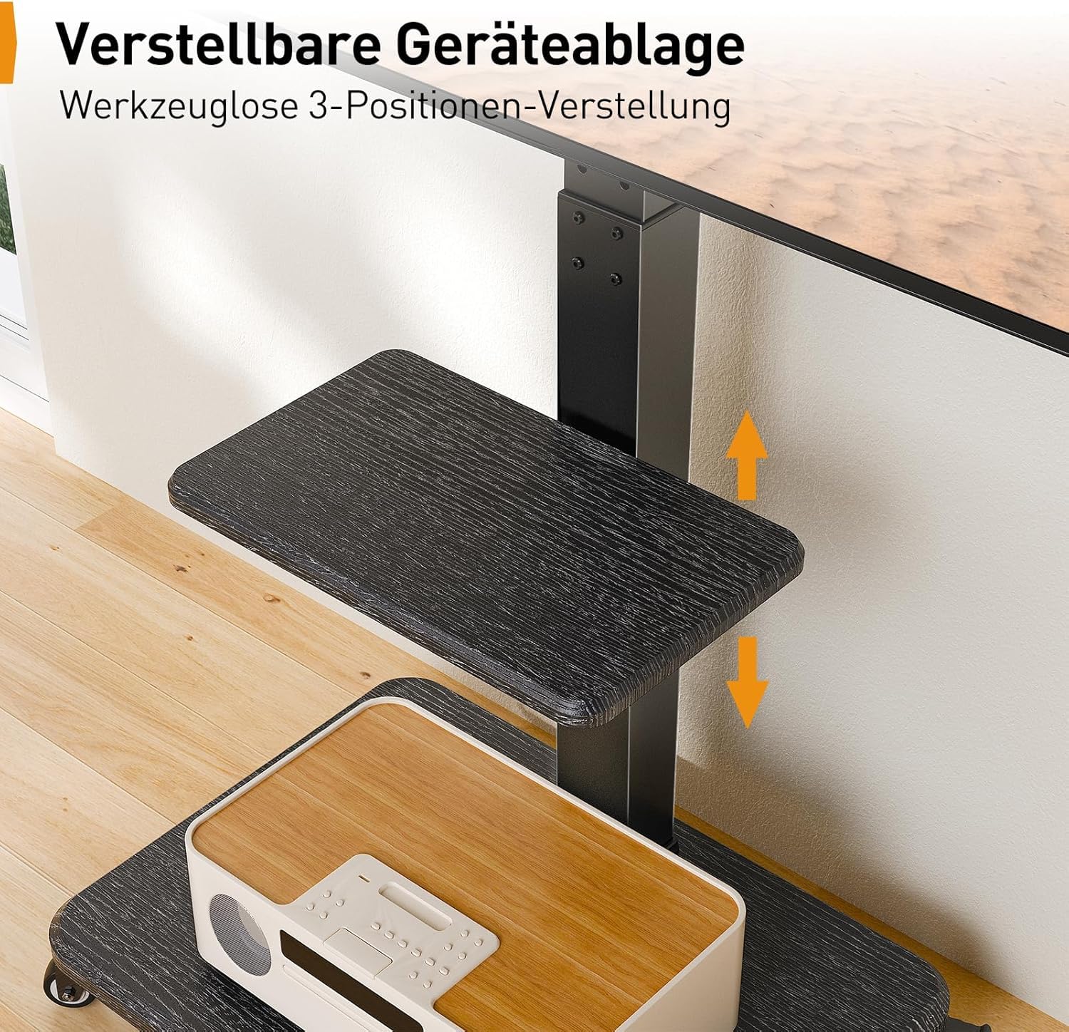Perlegear TV Ständer Rollbar für 32-75 Zoll Fernseher bis zu 50kg - Höhenverstellbarer TV-Ständer mit Rollen, Schwenk- und Neigbar, inkl. Tablett, Max VESA 600x400mm, PGTVMC27