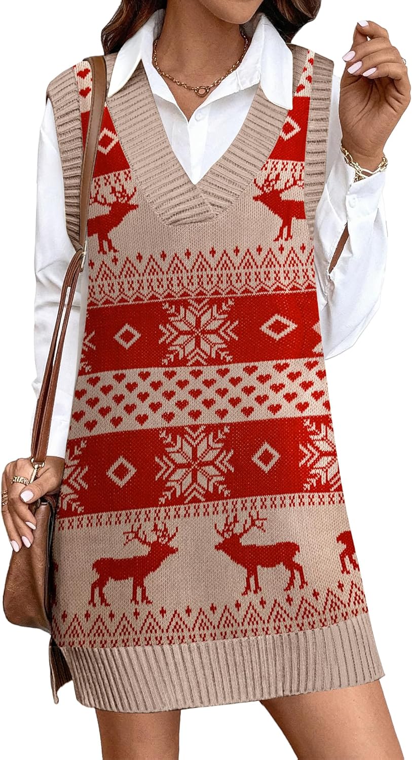 Womens knit vest sweater dress with houndstooth pattern