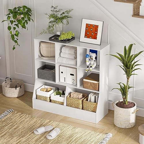 Miniatura 2 de DINZI LVJ Organizador de almacenamiento de juguetes, estantería para niños, armario de almacenamiento de juguetes de madera, estantería para niños