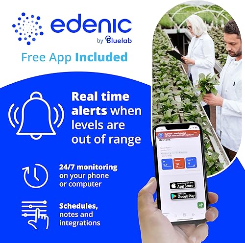 Miniatura 8 de Bluelab Guardian Monitor Wi-Fi para mediciones en tiempo real de pH, temperatura y conductividad (TDS) en agua con calibración, medidor digital de