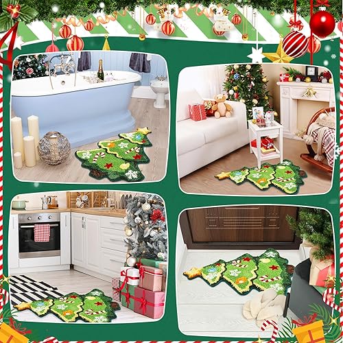 Miniatura 6 de Alfombra de cocina de Navidad, muñeco de nieve, tapete de hombre de jengibre, alfombra de árbol de Navidad, tapete de baño, tapete antideslizante de