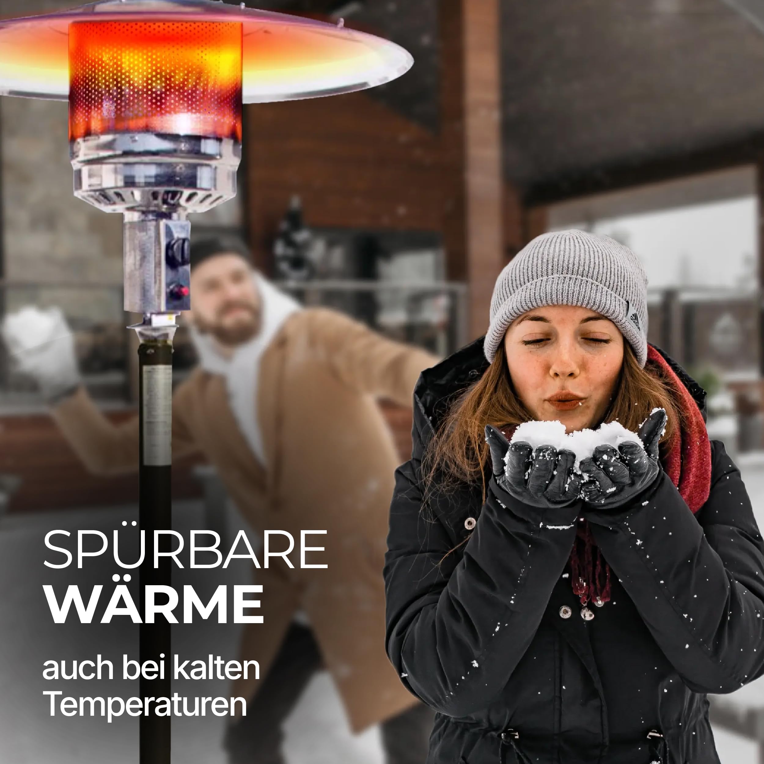 Lemodo Heizpilz 14 kW, Gasheizstrahler mit Piezo-Zündung, stufenlos regulierbar, mit Rädern und Umkippsicherung, für Terrasse, Garten, Sitzgruppen und Außenbereiche, geeignet für Gasflaschen bis 11 kg