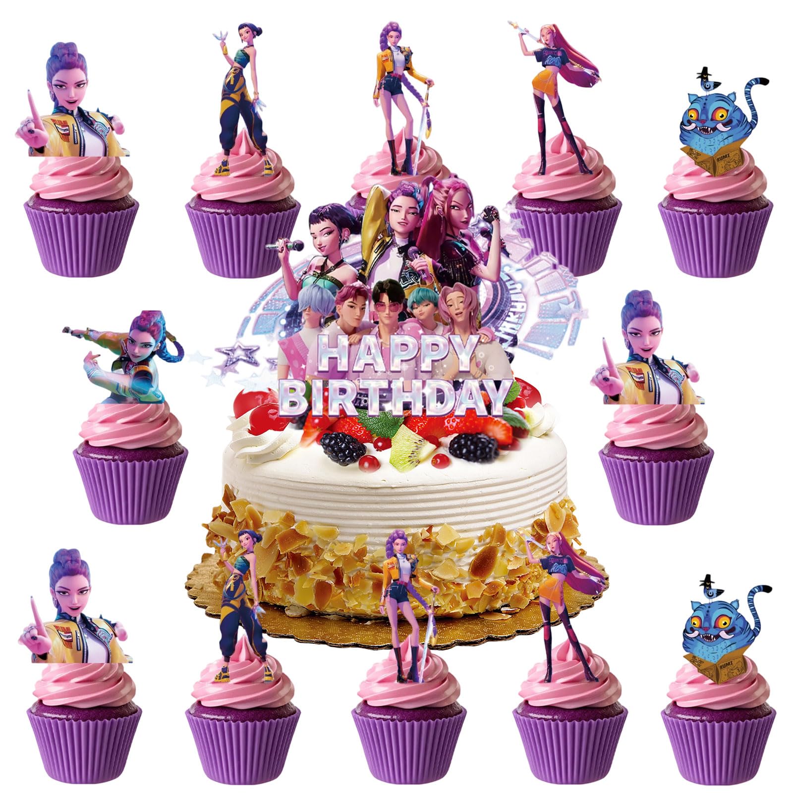 Photo 1 of 25 Pcs Cartoon Cake Decorations, Cute Happy Birthday Cake Toppers, Perfect for Theme Parties, Birthday Celebrations, and Holiday Festivities