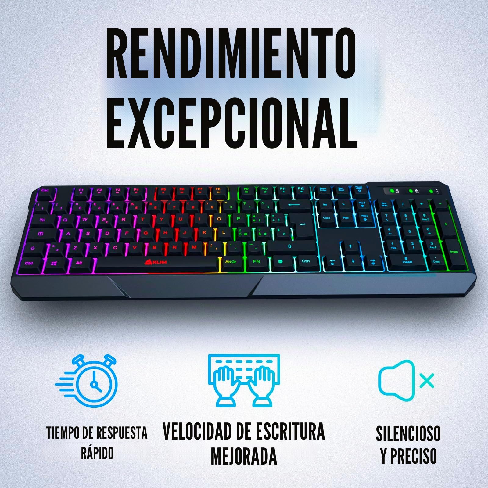 KLIM Chroma Teclado Inalámbrico Gaming en Italia Wireless – Alto Desempeño – Retroiluminación a Color Estilo Gaming – Teclado para Juegos PC PS4 [ Nueva Versión]