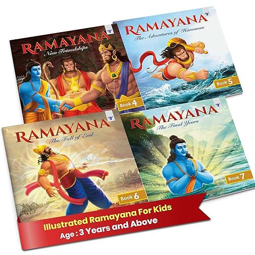 Ramayana (Illustrated) for Kids - Vol. 4 to 7 | Mythology Story Books for Children | Bedtime Stories in English - Colourful Pictures | Moral Stories Books for Kids 3+ Years Old | Immortal Epic of India | Pack of 4