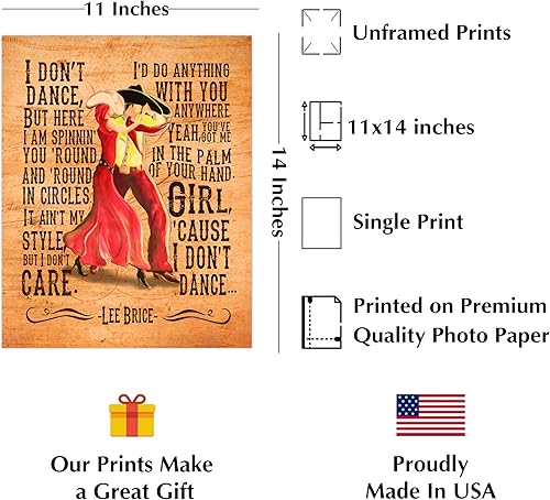 Miniatura 2 de Lee Brice - I Don’t Dance Here Song Lyric Wall Art, This Ready to Frame Music Poster Print is Good For Music Room, Office, Studio, And Man Cave Room