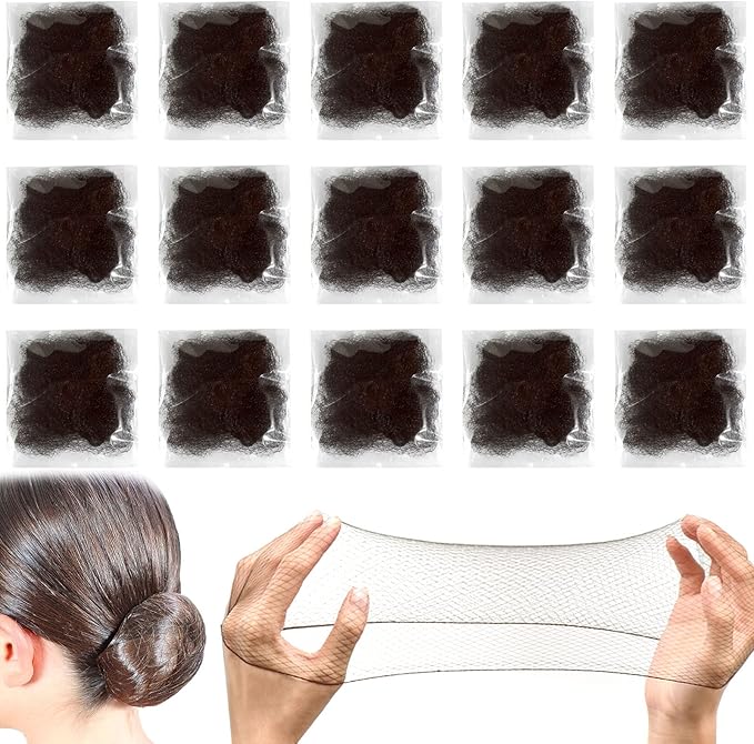 Sularpek Invisible Hair Nets, 35 pcs Brown Bun Nets for Girls, Reused Elastic Edge Mesh for