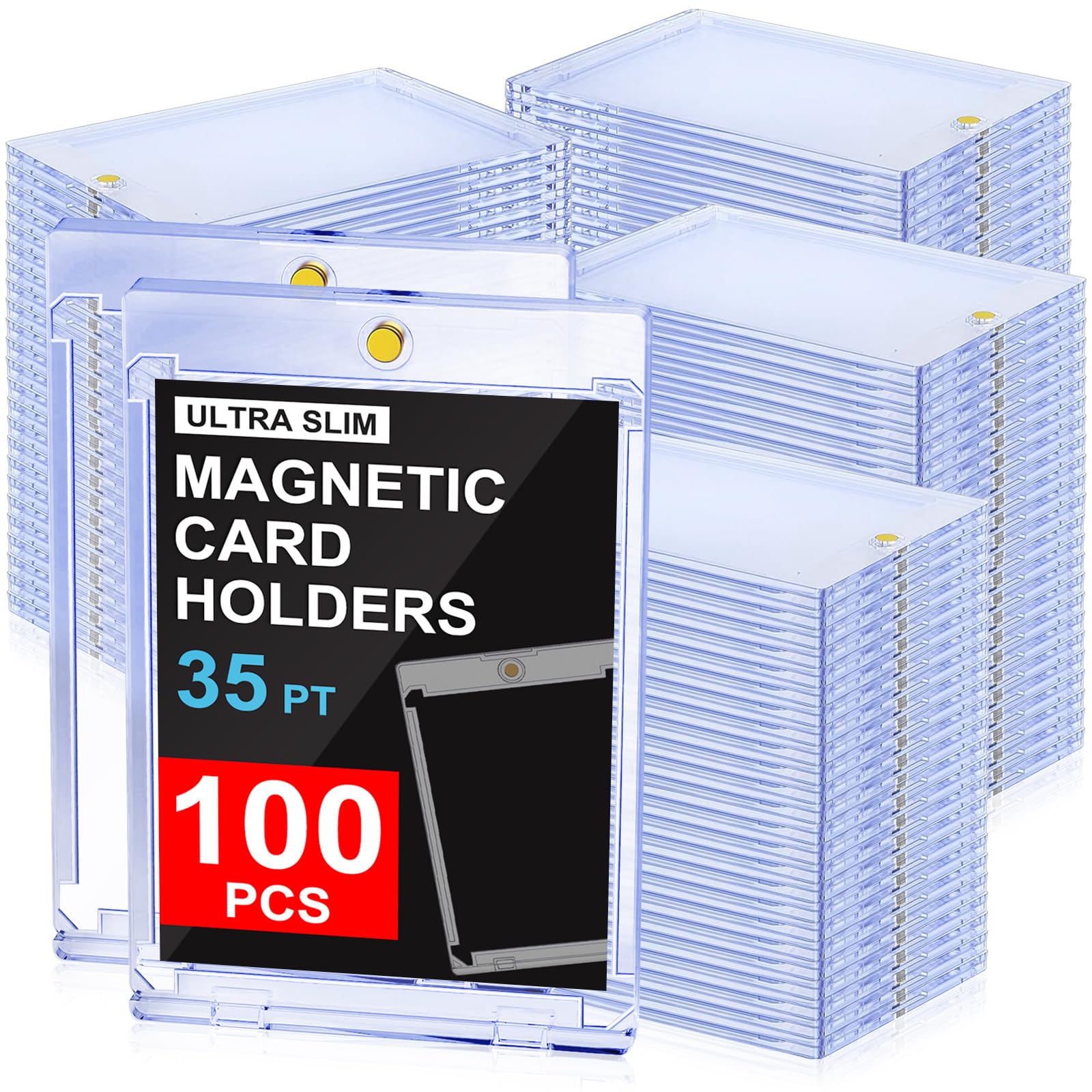 100ct Magnetic Trading Card Holders 35pt One Touch Card Holder U-V Protection Hard Plastic Magnetic Cards Case for